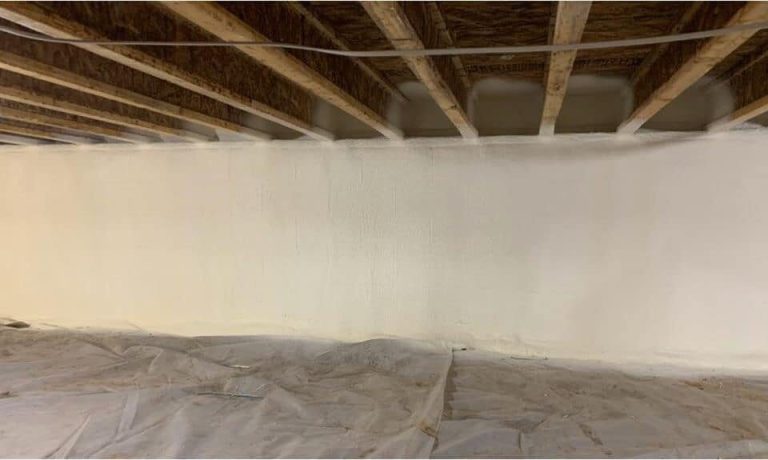 Closed-cell spray foam and a vapor barrier sheet in a Michigan crawl space